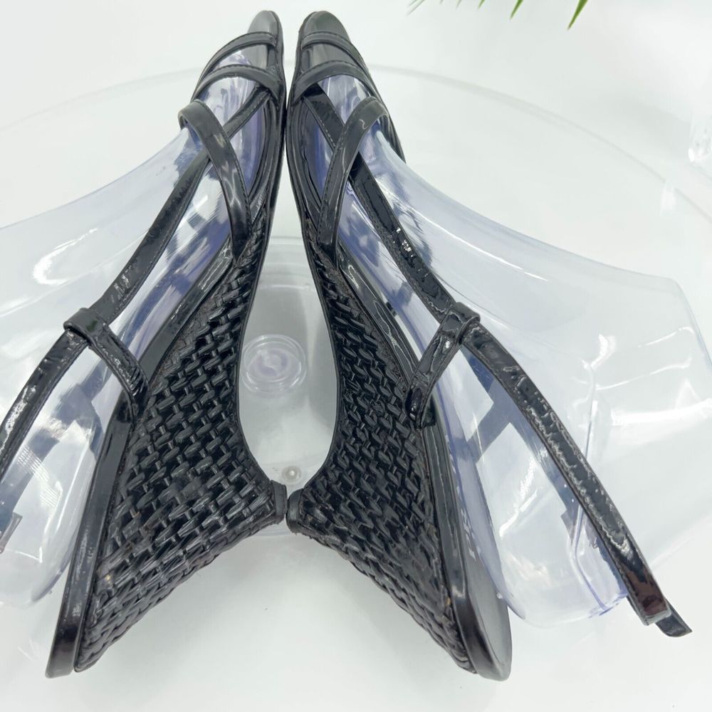 Prada Sandals Women's Size 41 11 Black Leather Wedge Woven Slingback Vintage Y2K - Picture 8 of 15